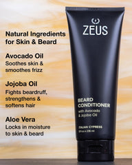ZEUS close-up of ingredient list and icons, confirms nourishing aloe and oils