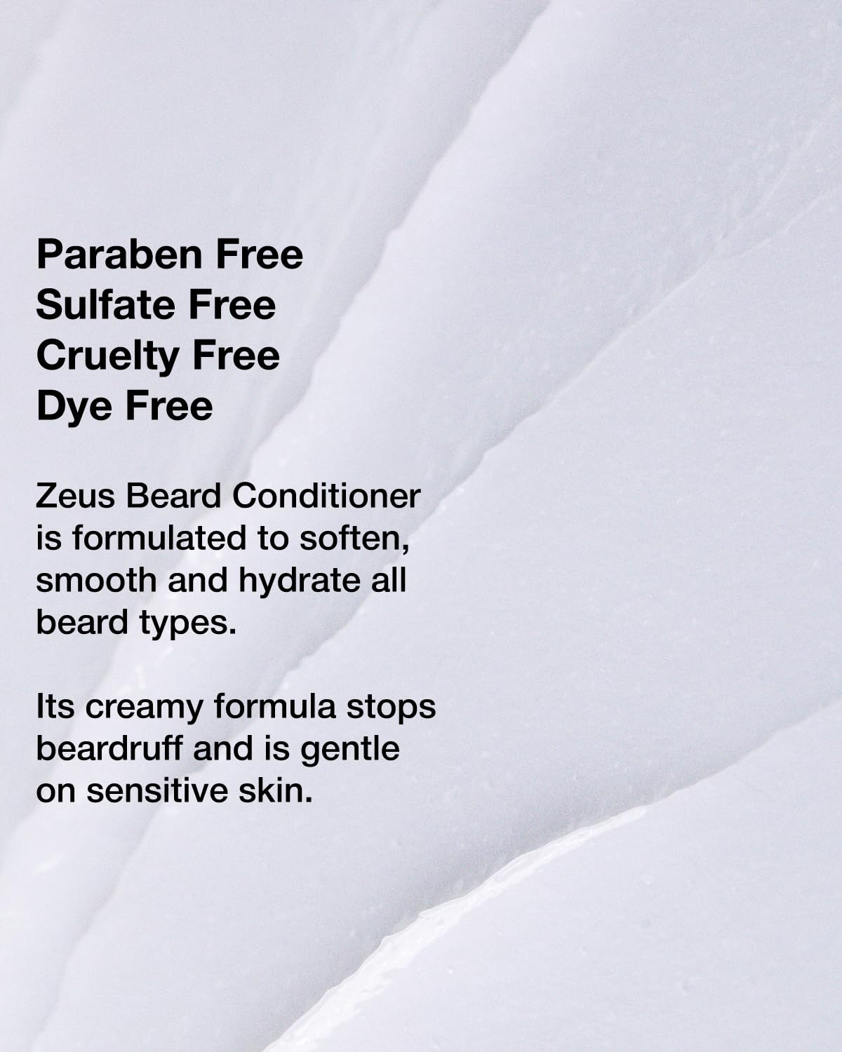 Hand applying ZEUS conditioner into wet beard demonstrating quick-use benefit