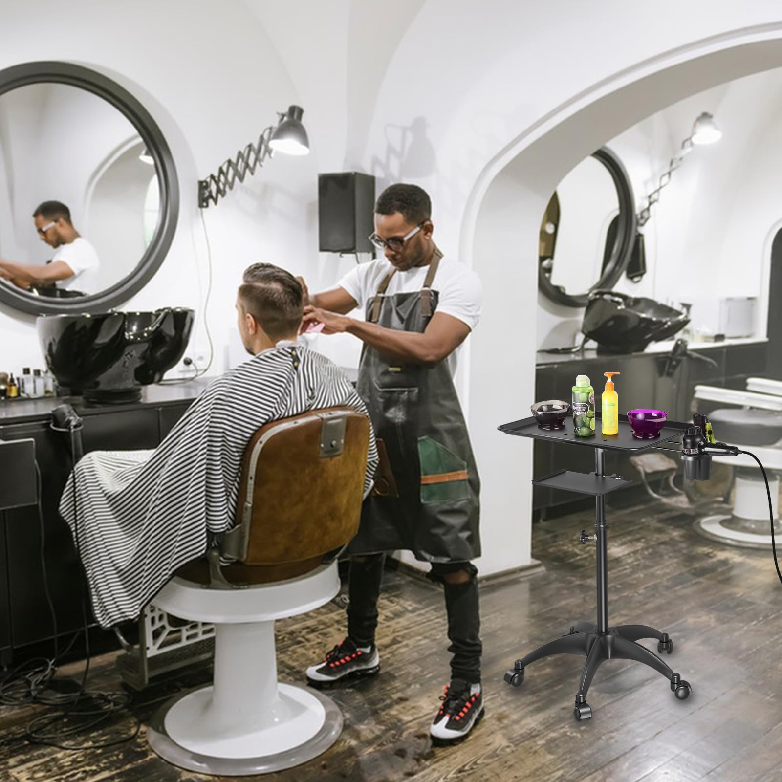 ZHOOGE tray in a salon setting illustrating ergonomic height and quick access