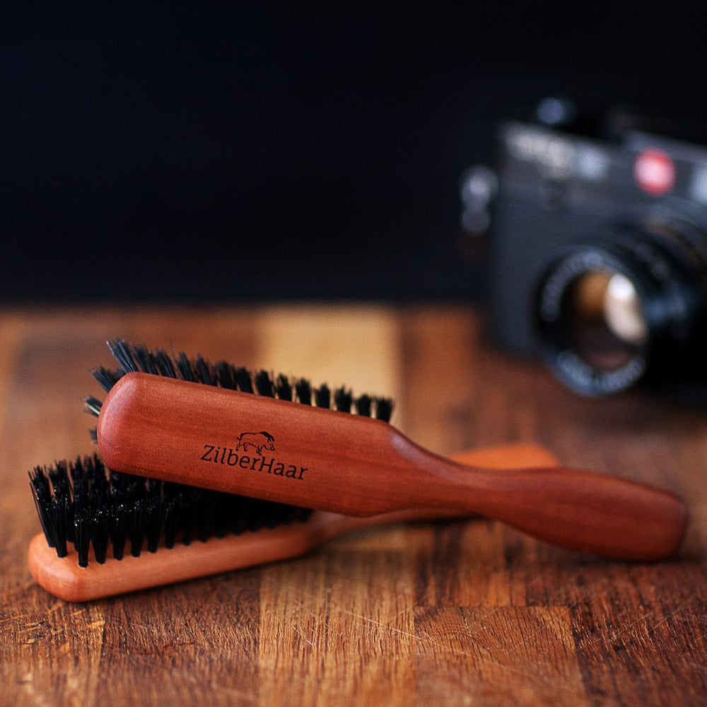 ZilberHaar bristles touching skin to soften and clean beard hairs