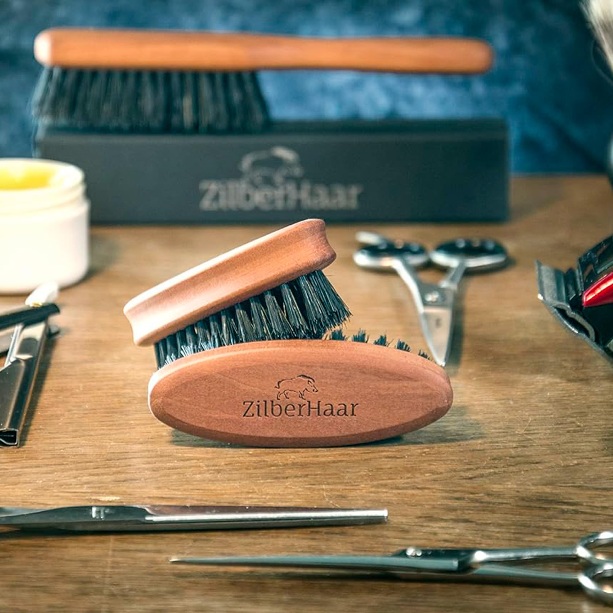 ZilberHaar brush on bathroom counter in lifestyle scene for daily routine