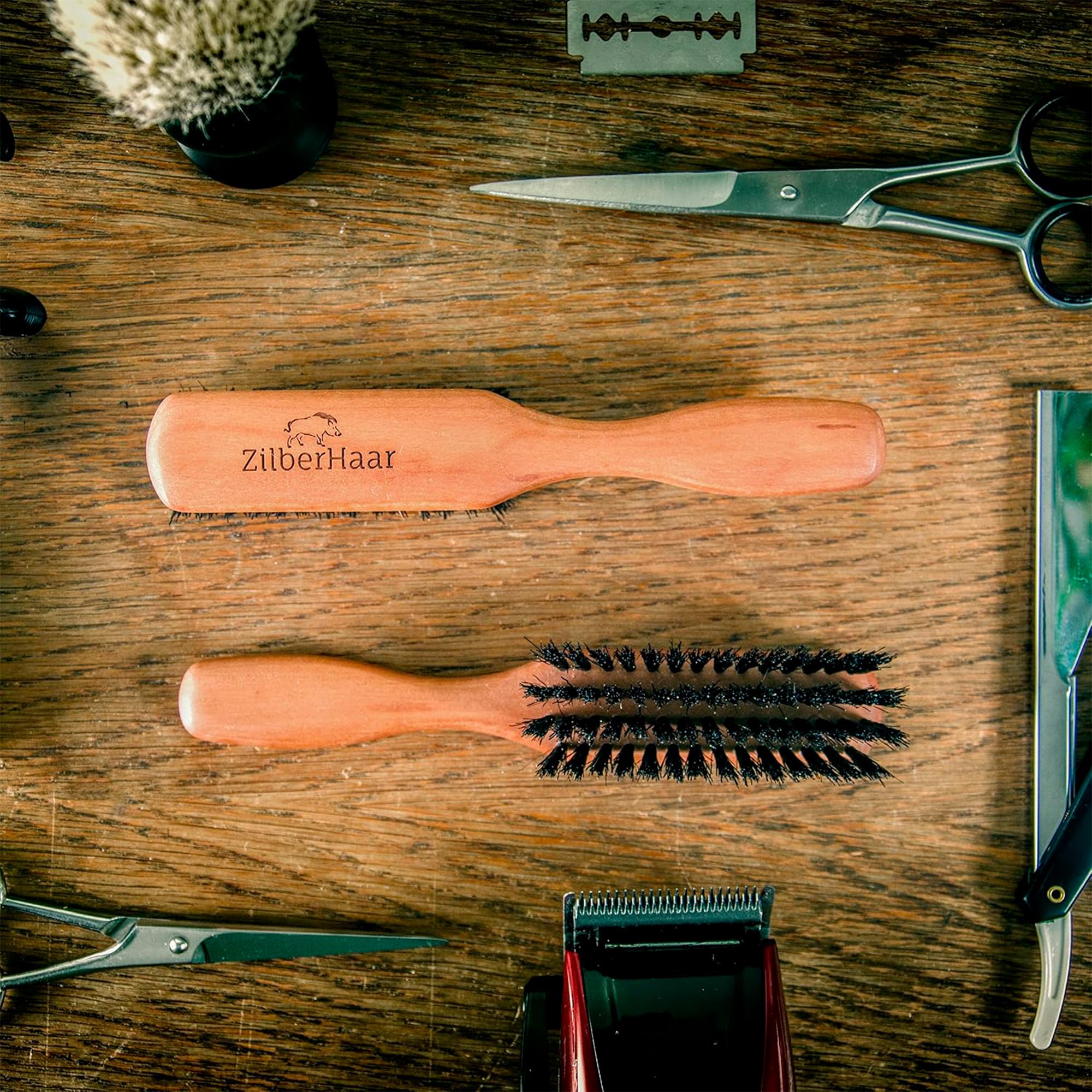 ZilberHaar on bathroom counter in lifestyle setting promoting daily routine use