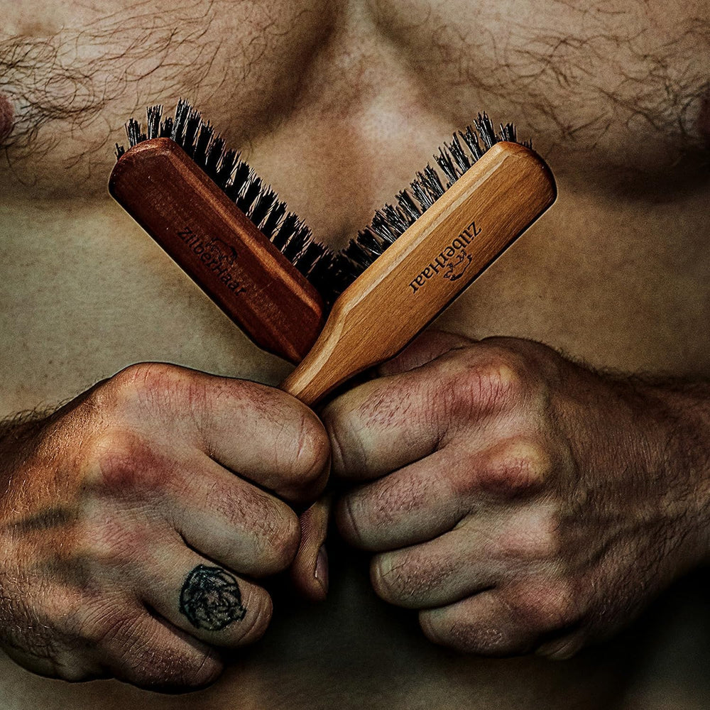 ZilberHaar brush beside ruler showing six-inch size for travel