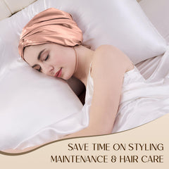 ZIMASILK bonnet worn in bed demonstrating hair protection overnight