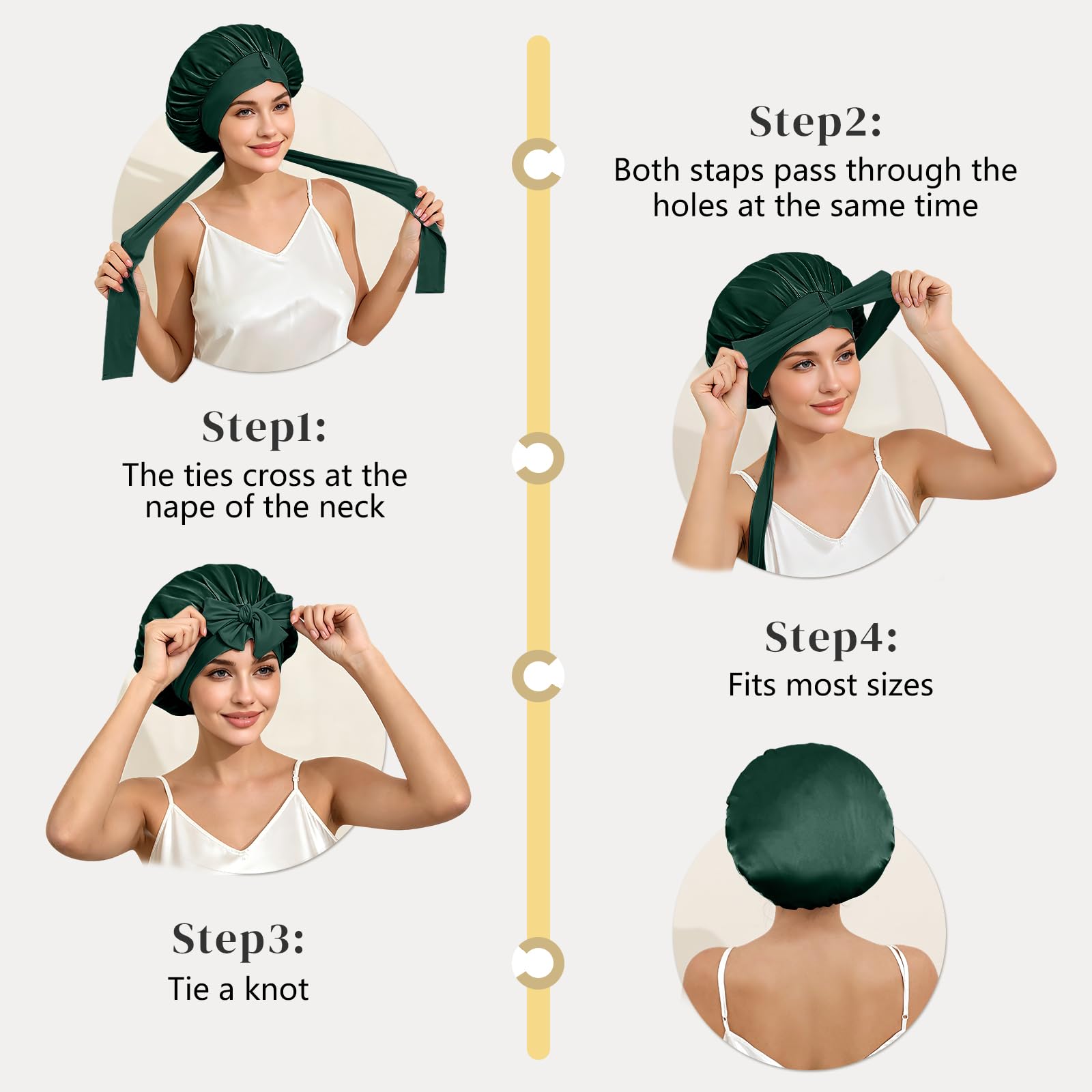 ZIMASILK bonnet worn by model illustrating preserved hairstyle and comfort