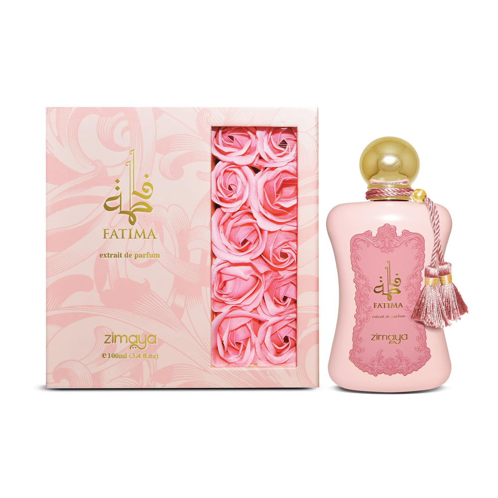zimaya Fatima Pink side label close-up highlighting Afnan design information and authenticity