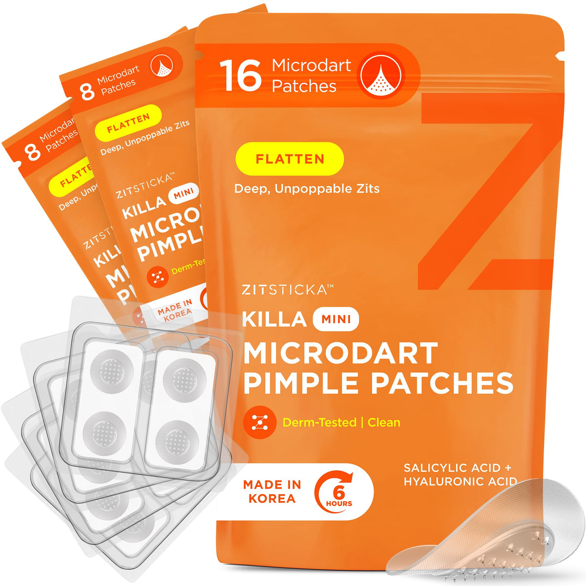 ZitSticka front packaging showing 16-count pouch and branding benefits