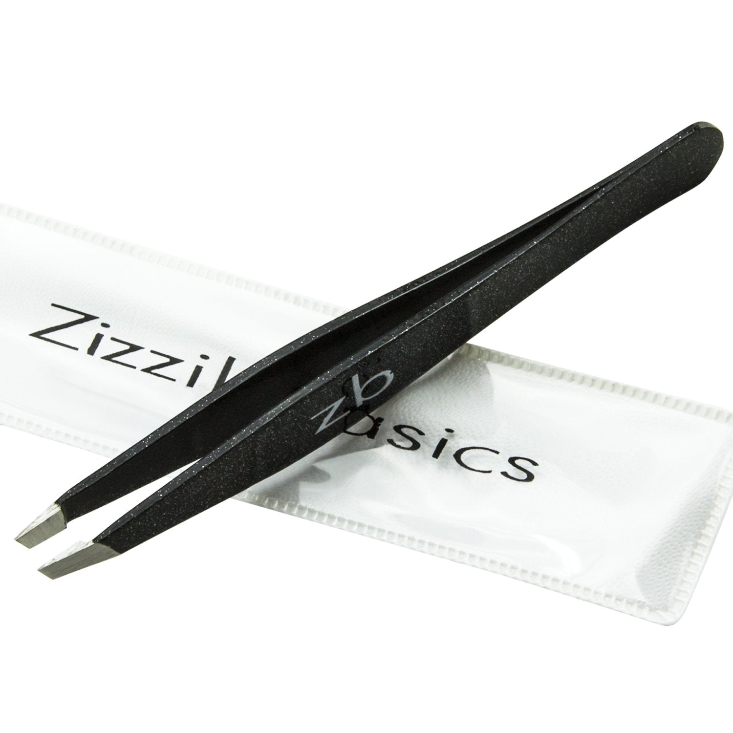 Zizzili Basics tweezers front view showing ergonomic hold and durable finish, for reliable control