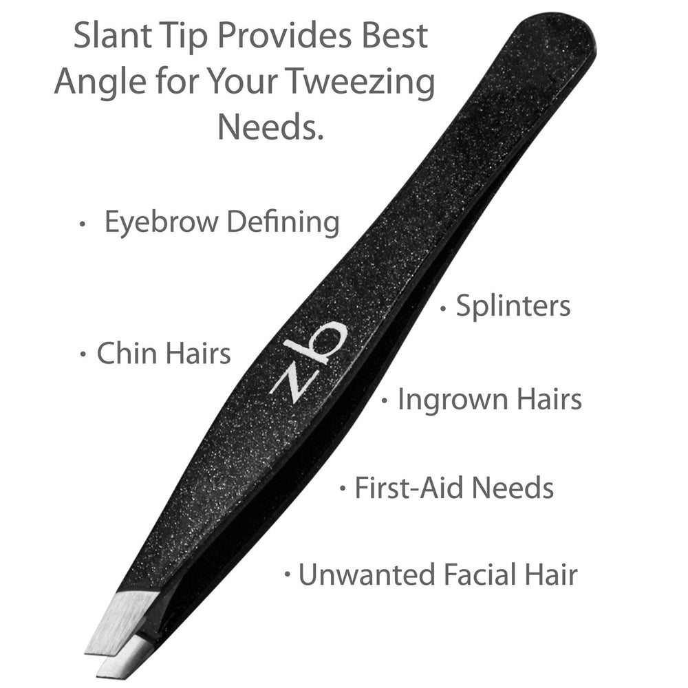 Zizzili Basics tweezers held in hand to show 3.5-inch scale for comfortable grooming