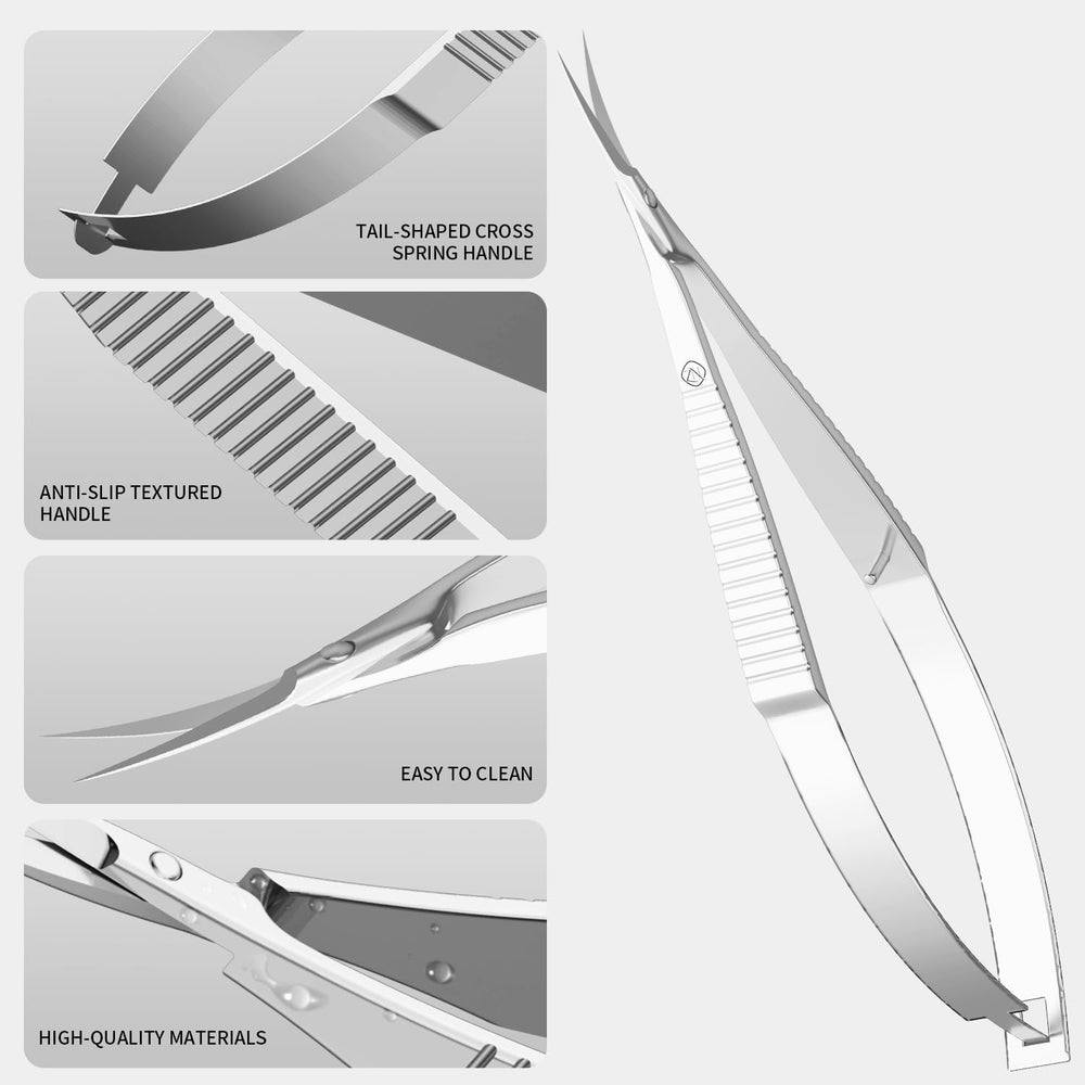 ZIZZON scissors trimming cuticle on nail showcasing clean, painless cut precision
