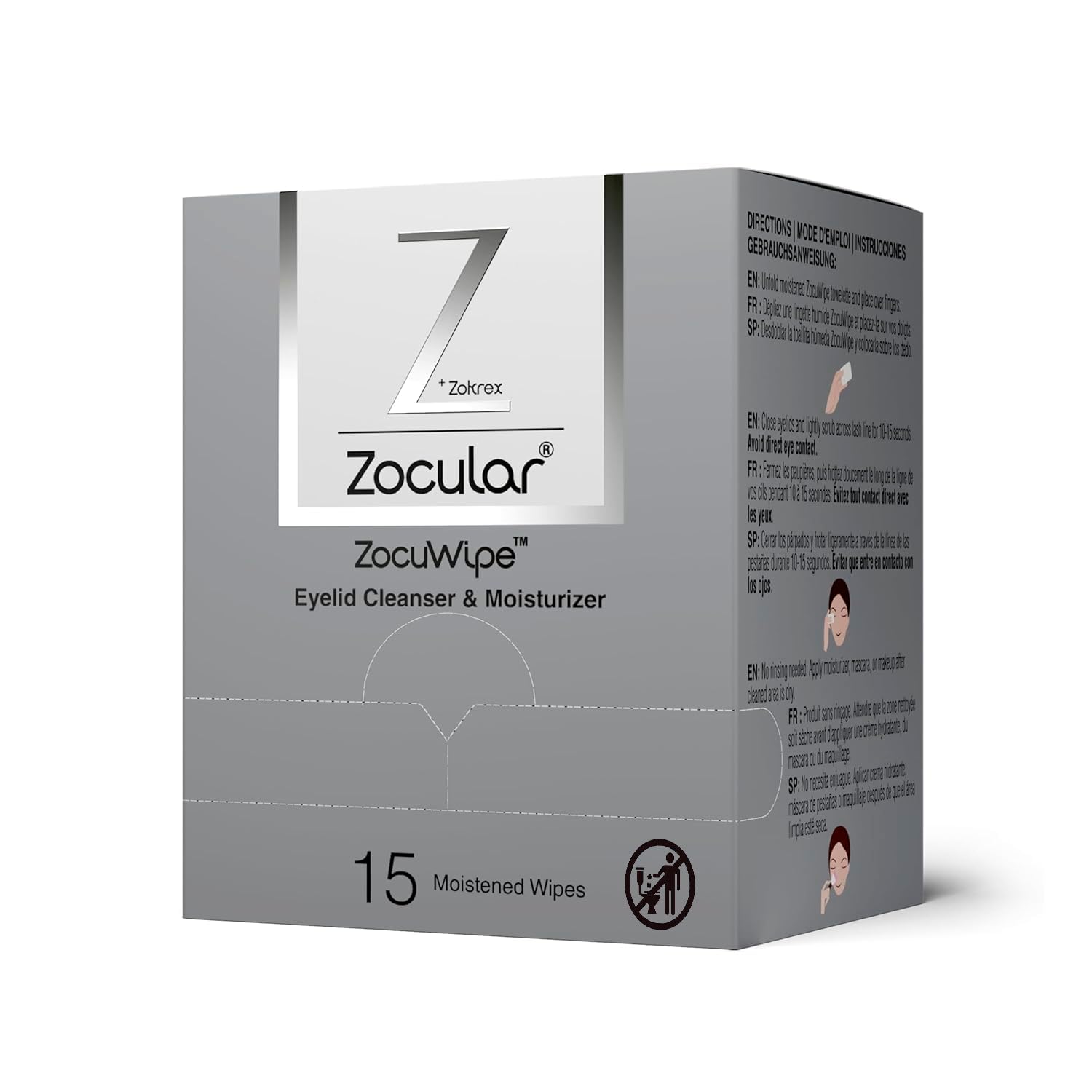 Zocular Zocuwipe front packaging showing product and benefits