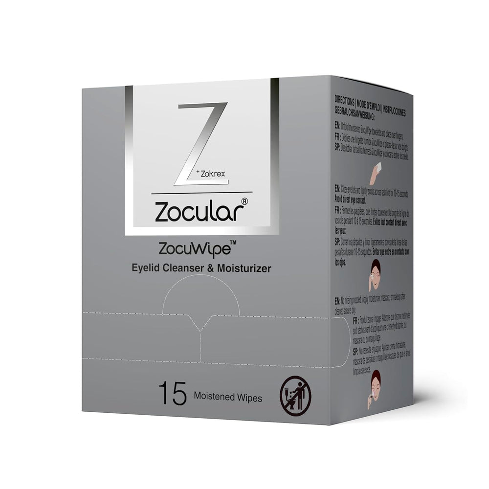 Zocular Zocuwipe front packaging showing product and benefits