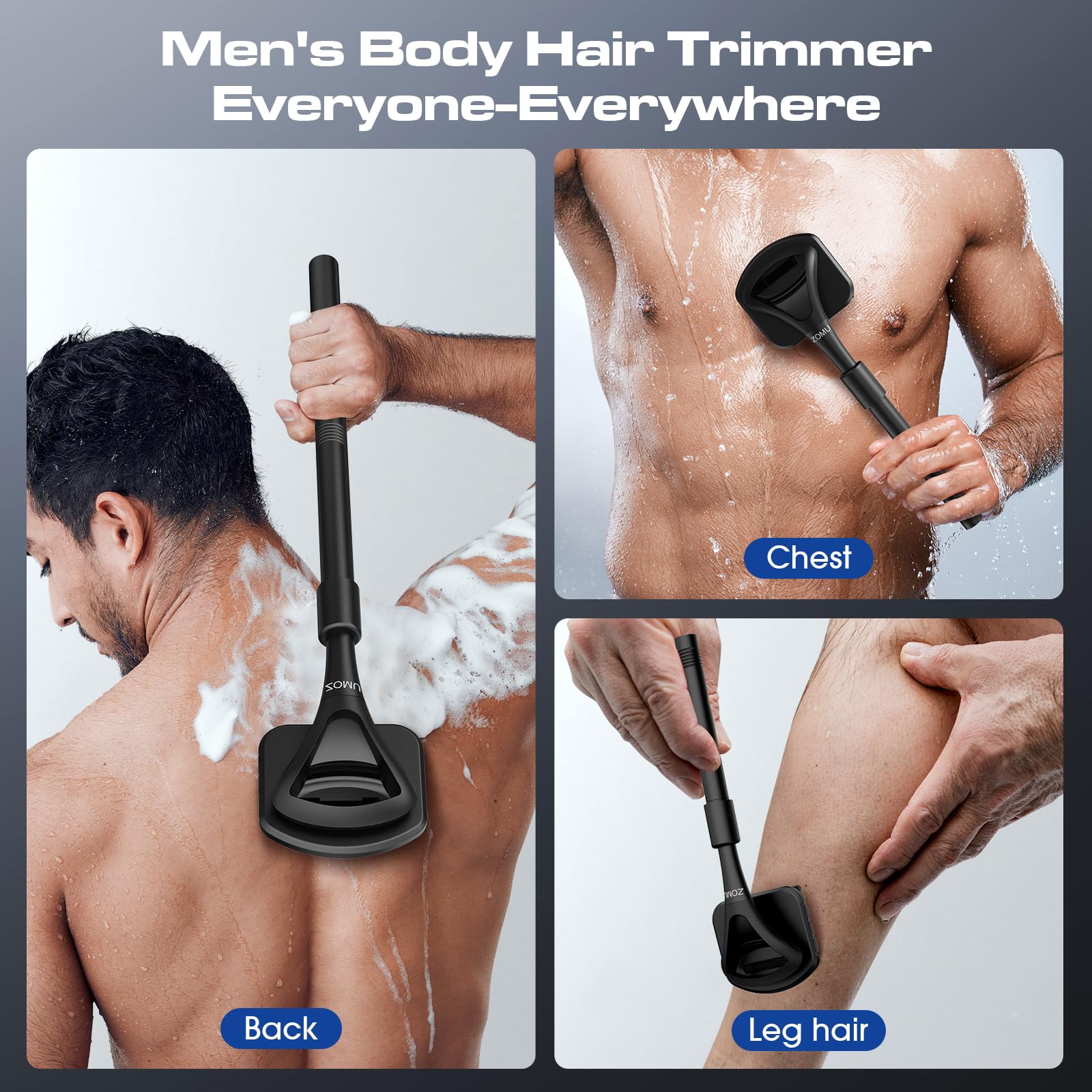 ZOMU extended long handle demonstrating reach to mid and lower back comfortably