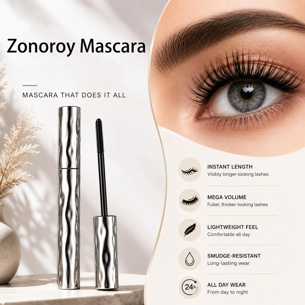 Zonoroy Mascara before and after lashes showing visible length and volume