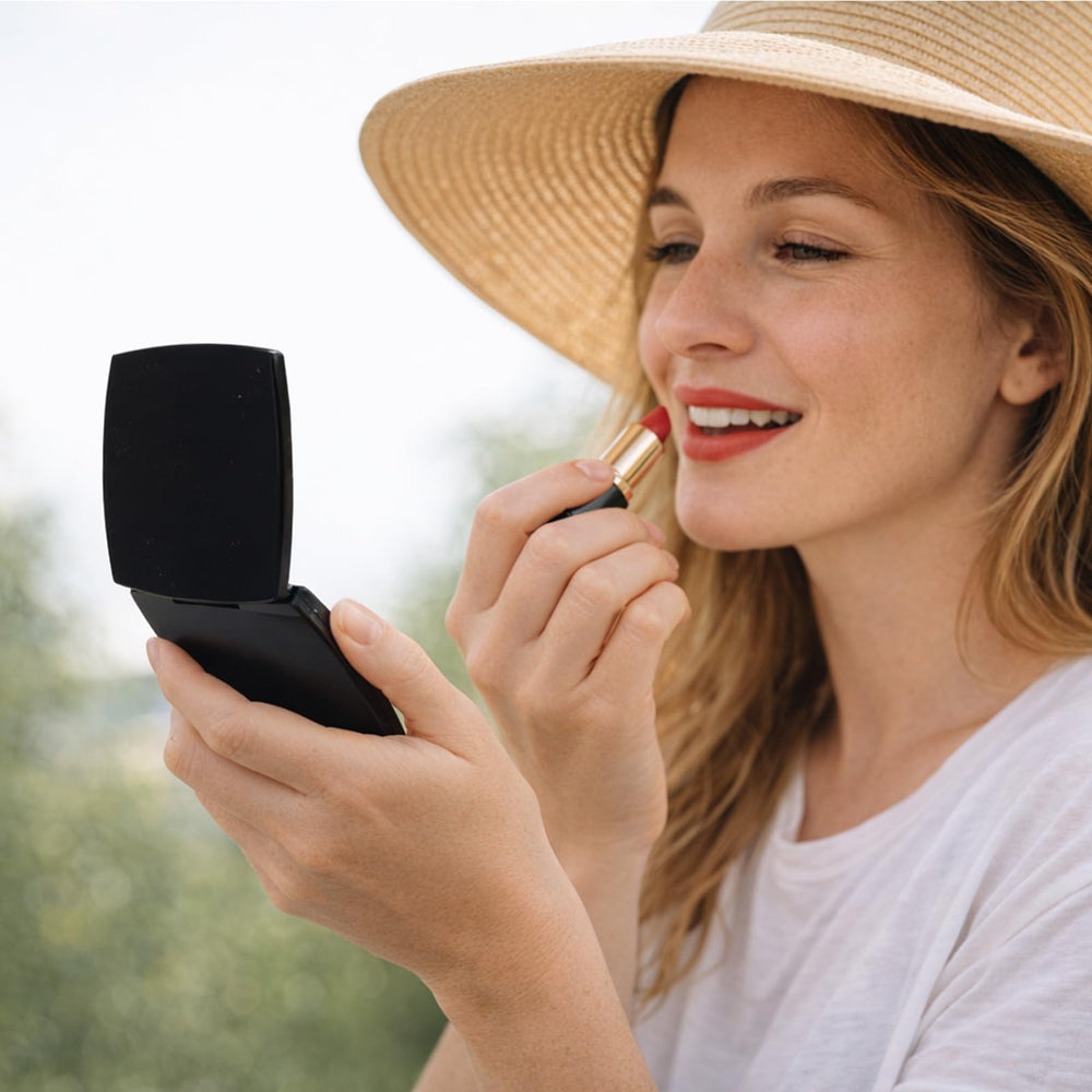 ZOOFOX mirrors inside a purse demonstrating travel-ready convenience
