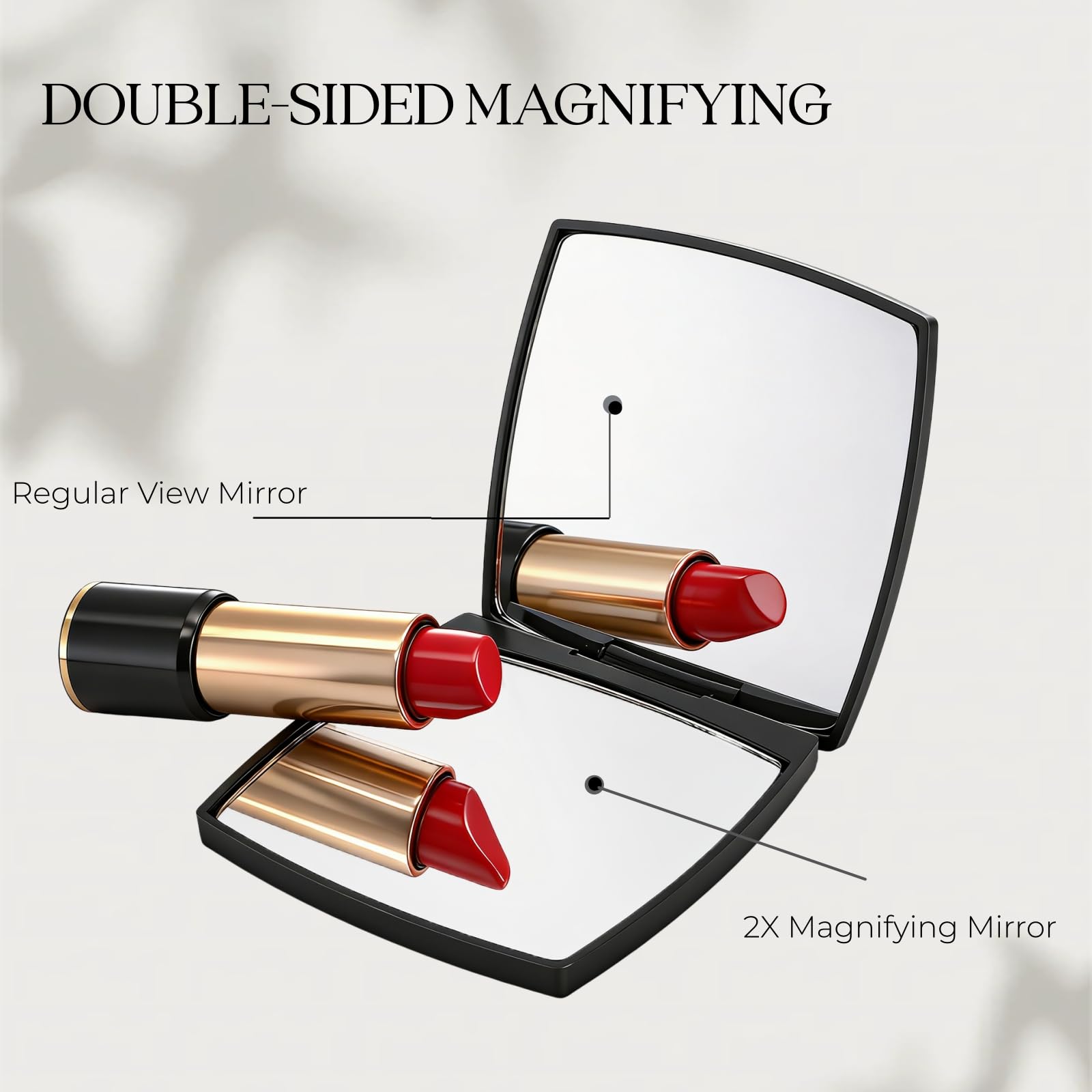 ZOOFOX open compact showing the 2x magnified side for precise makeup