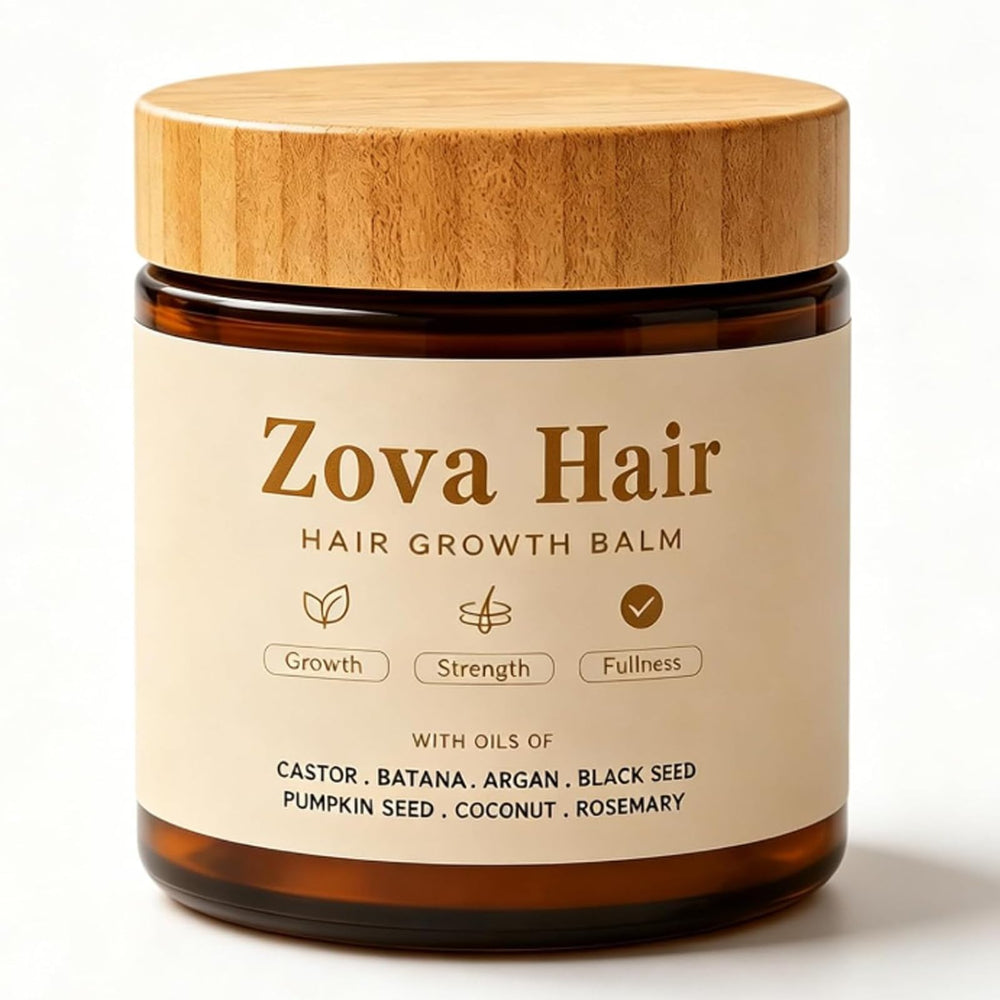 Zova Hair front jar showing label and 4oz compact packaging benefit portability