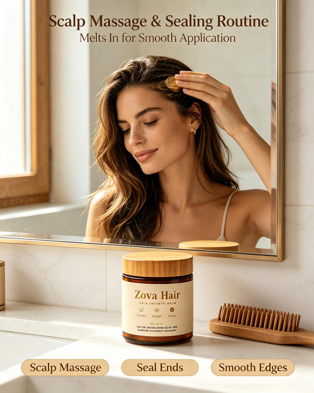 Zova Hair being massaged into scalp illustrating comfort and targeted hydration