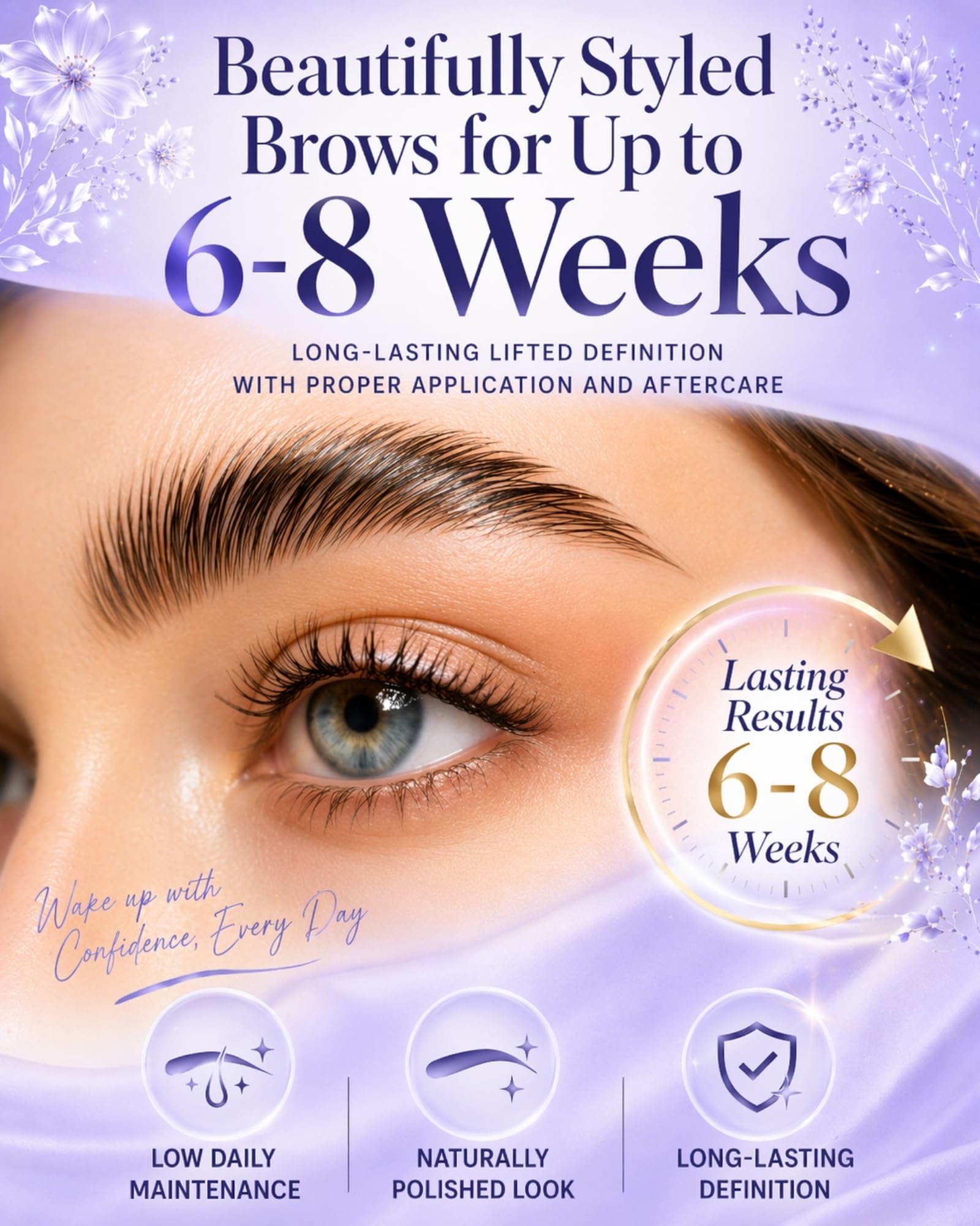 Zovica before and after brows demonstrating fuller, lifted styling benefit