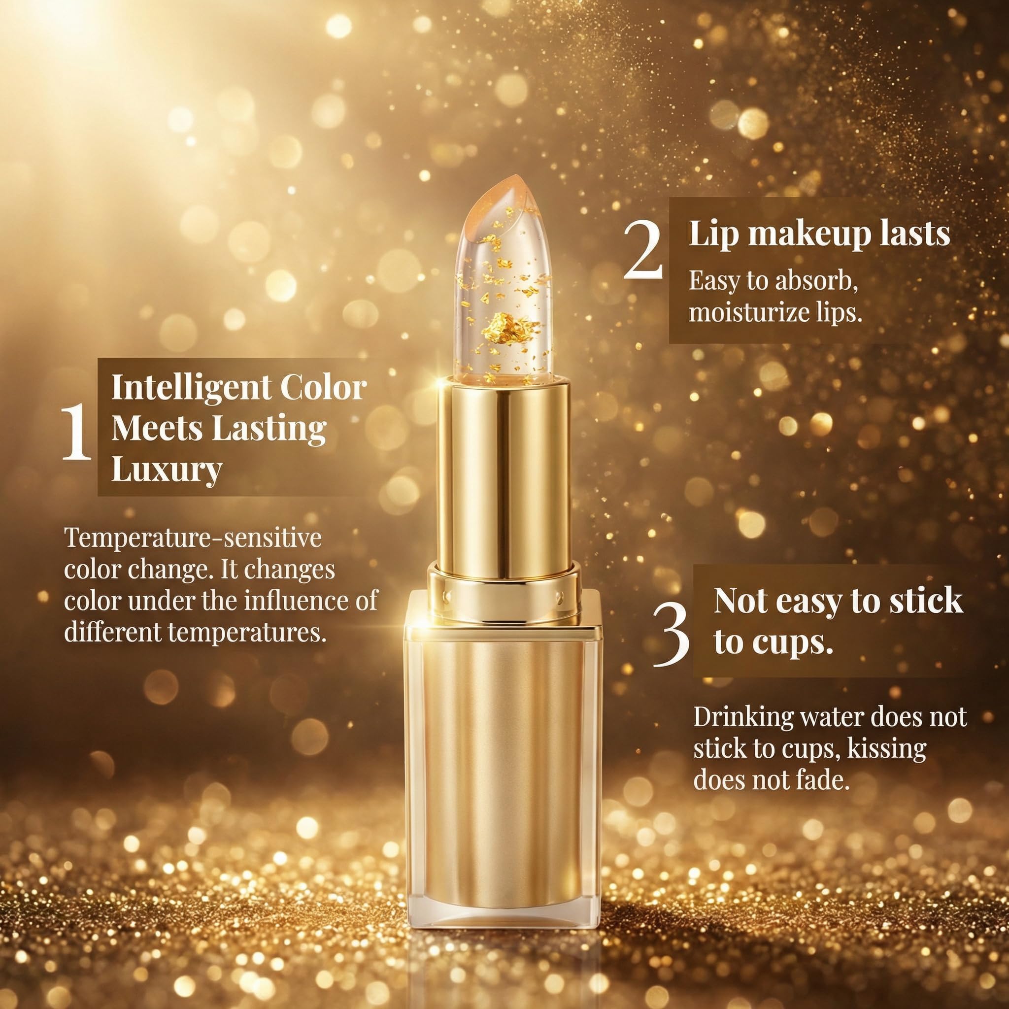 ZOYYE clear lipstick texture close-up showing glossy sheen and smooth glide, hydrates lips