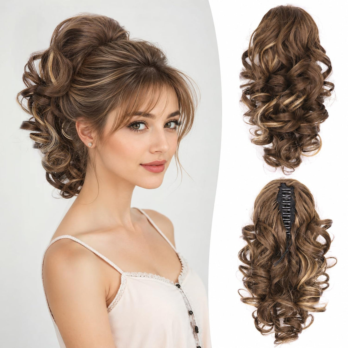 ZQIAN BEAUTY front view chestnut ponytail extension showing natural highlights and instant volume