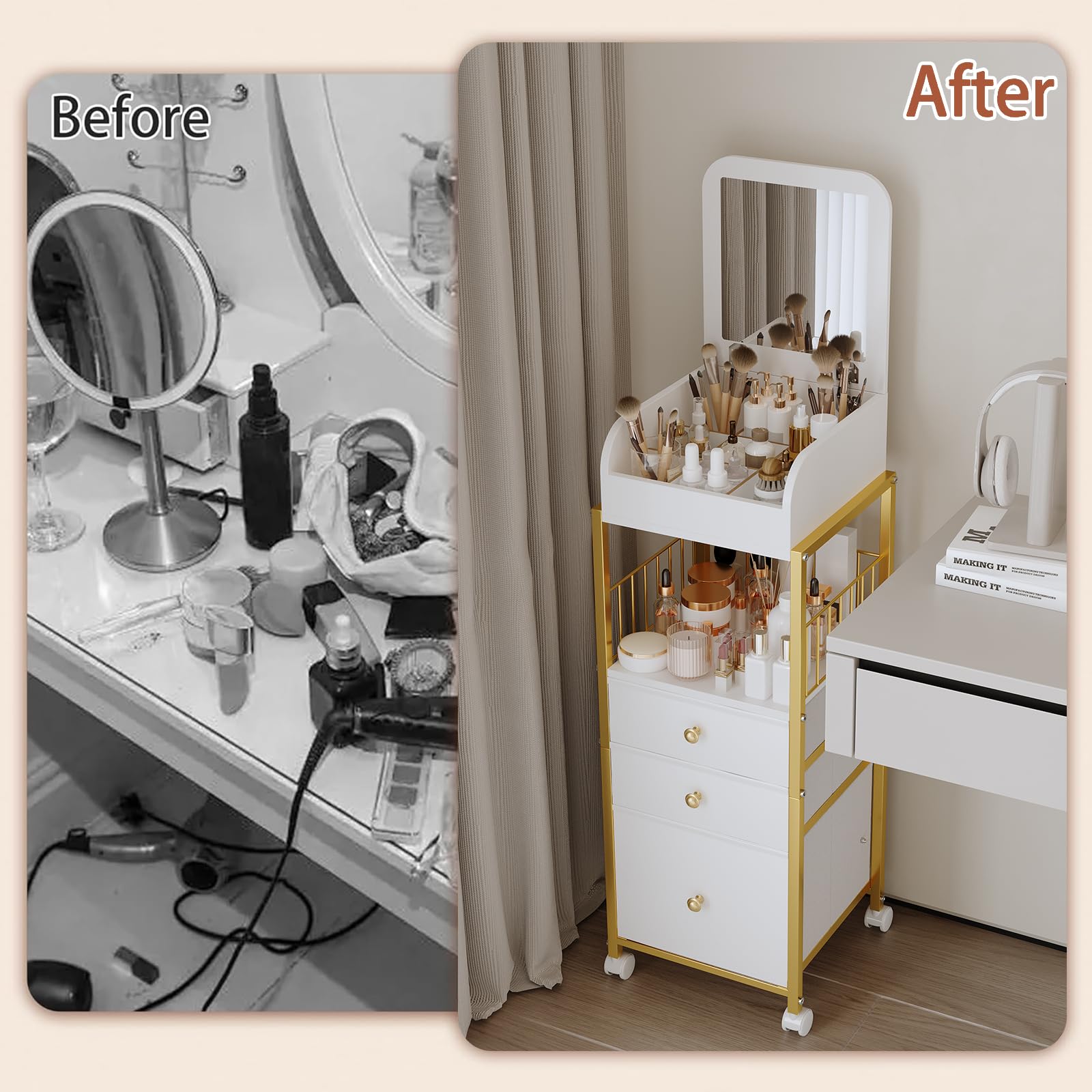 ZQUYAJ styling in bedroom setting to show portability and space-saving benefit