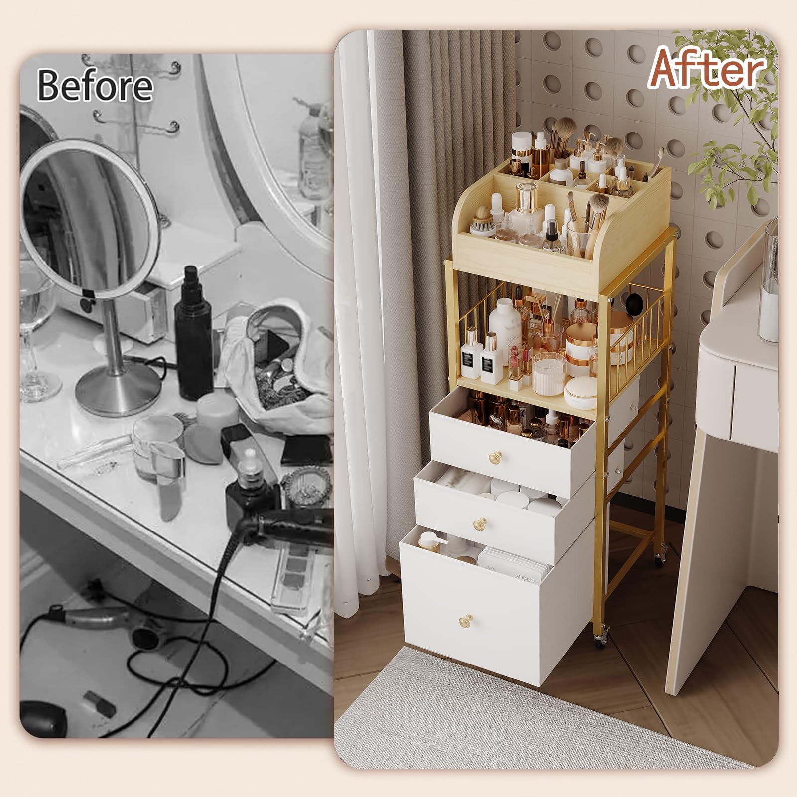 ZQUYAJ next to dresser showing compact size and space-saving benefit