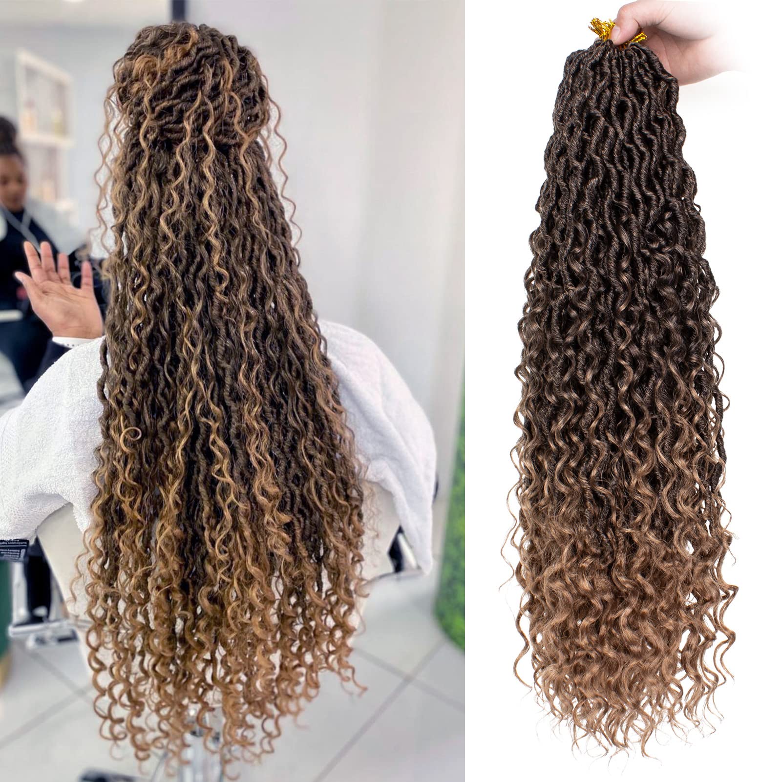 ZRQ front packaging showing ombré goddess locs and included needle benefit