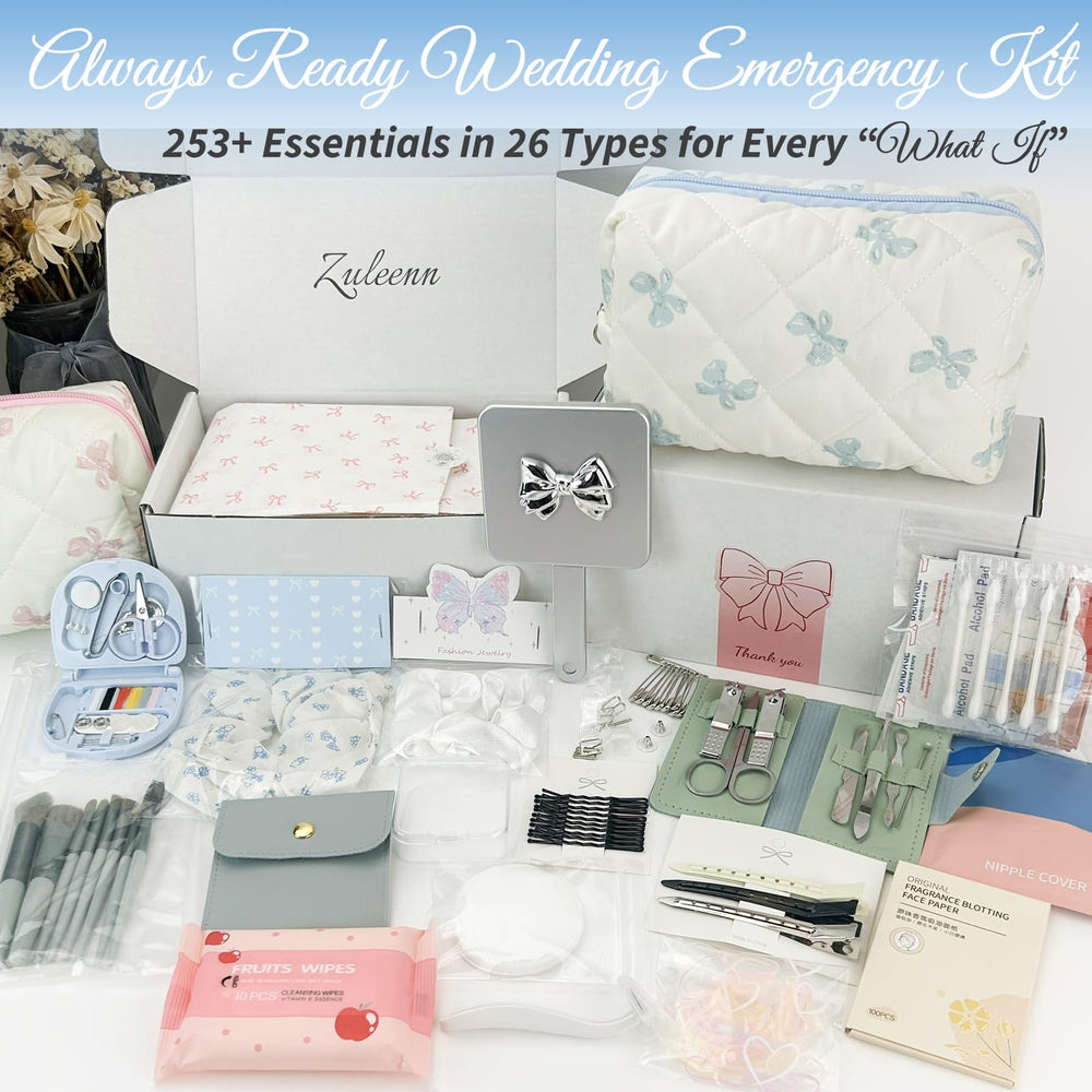 ZULEENN transparent organizer box revealing labeled wedding essentials