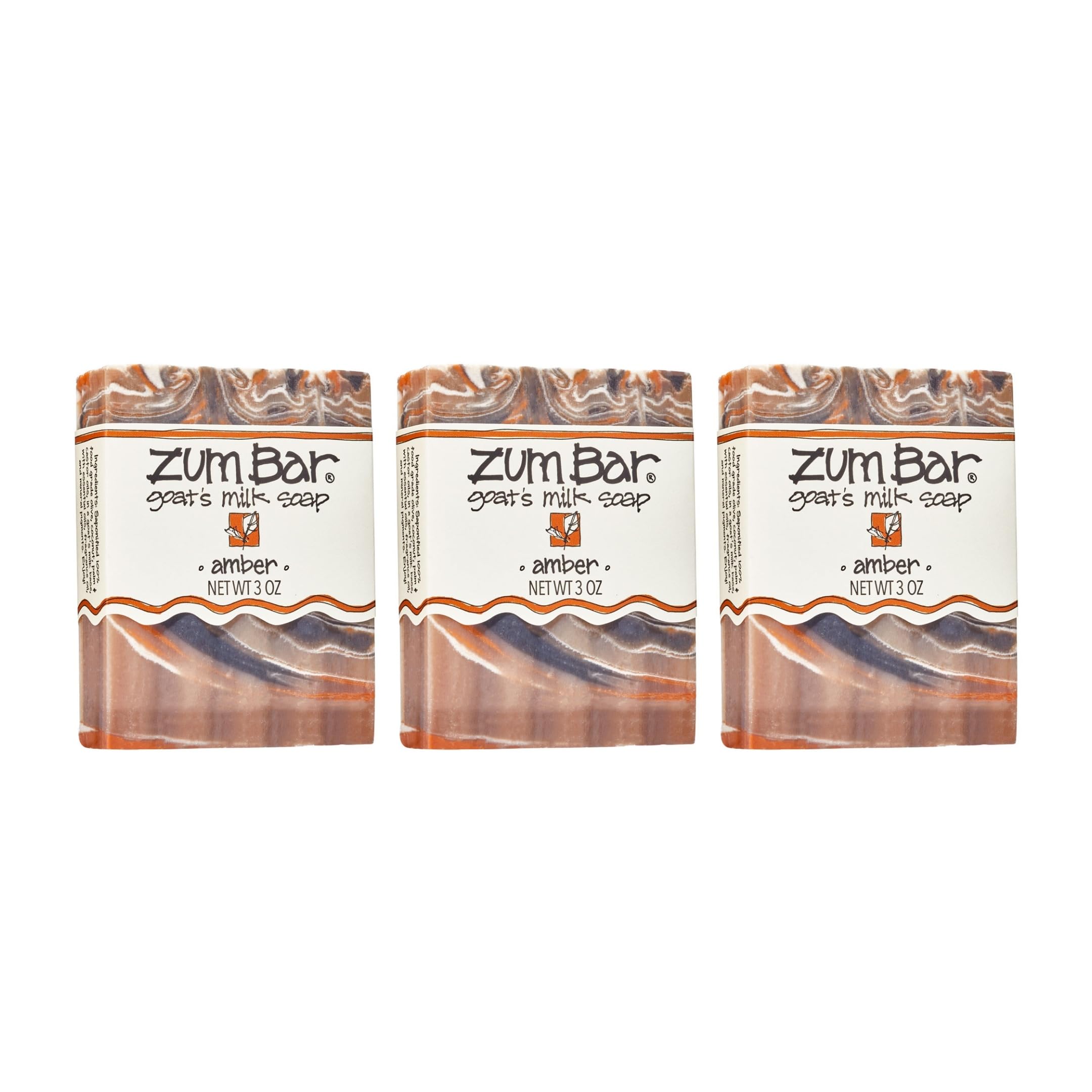 Zum amber bar front packaging showing three bars and scent benefit
