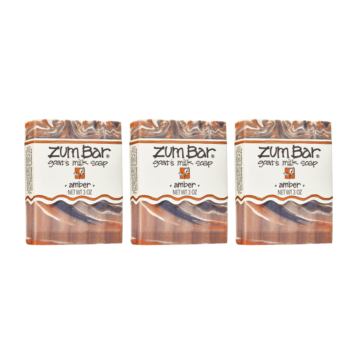 Zum amber bar front packaging showing three bars and scent benefit