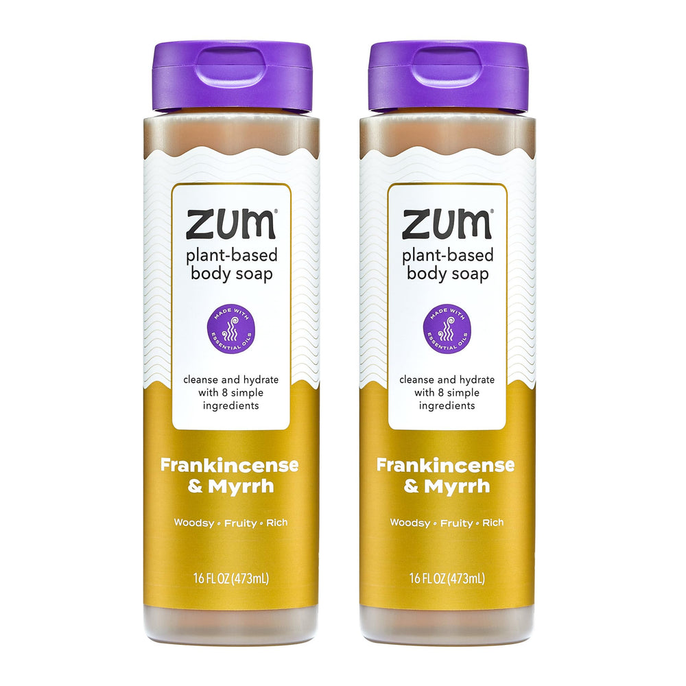 Zum bottle front packaging showing frankincense and myrrh scent and benefits