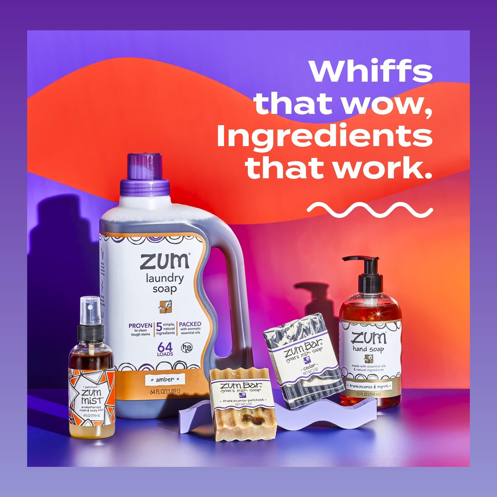 Zum ingredients flatlay with olive and coconut visuals showing natural sourcing benefit
