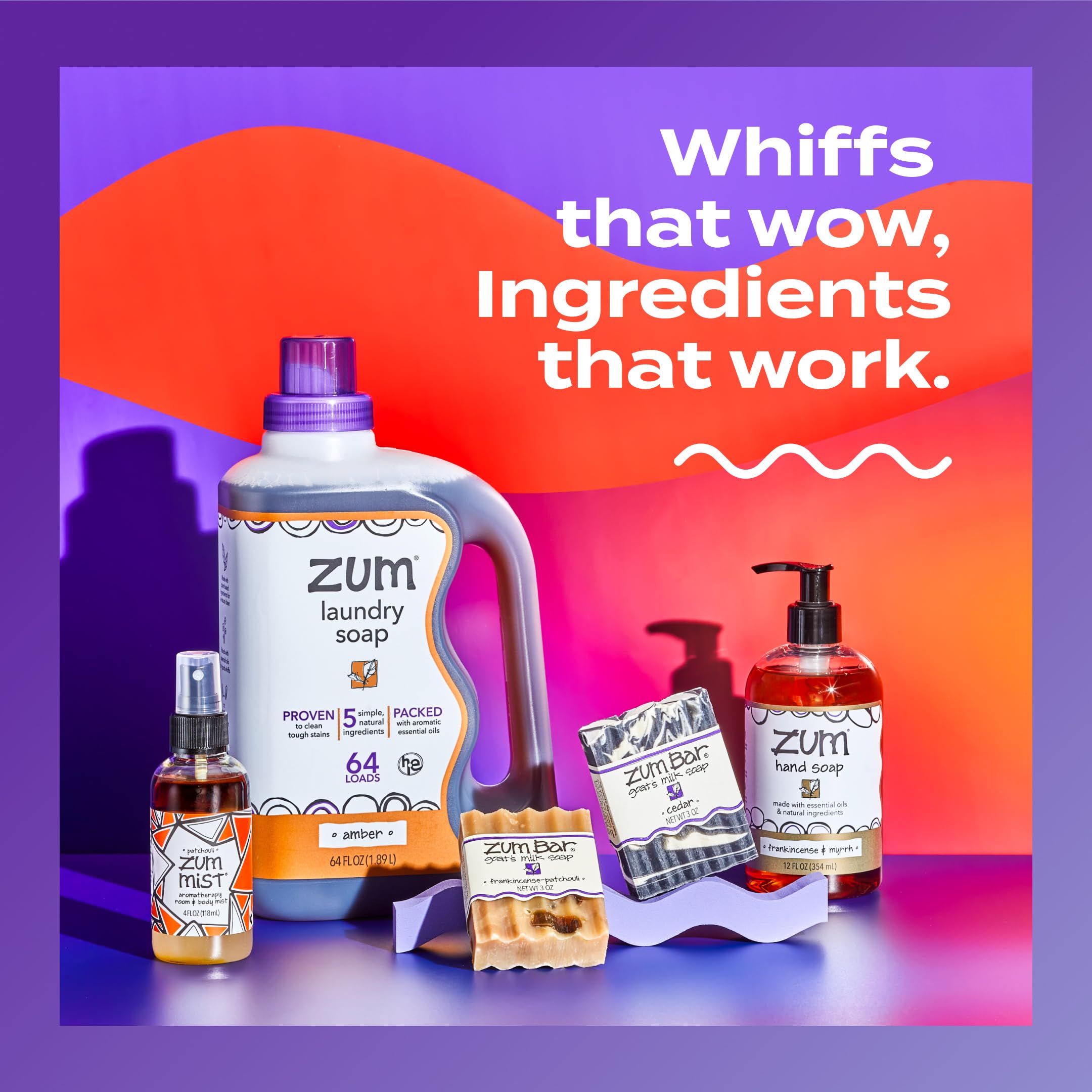 Glass bottles of oils next to Zum soap representing plant-based moisturizing ingredients