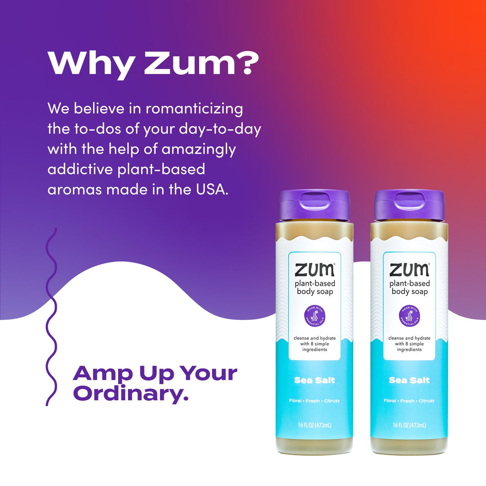 Zum bottle held in hand showing 16 fl oz scale and travel-friendly convenience