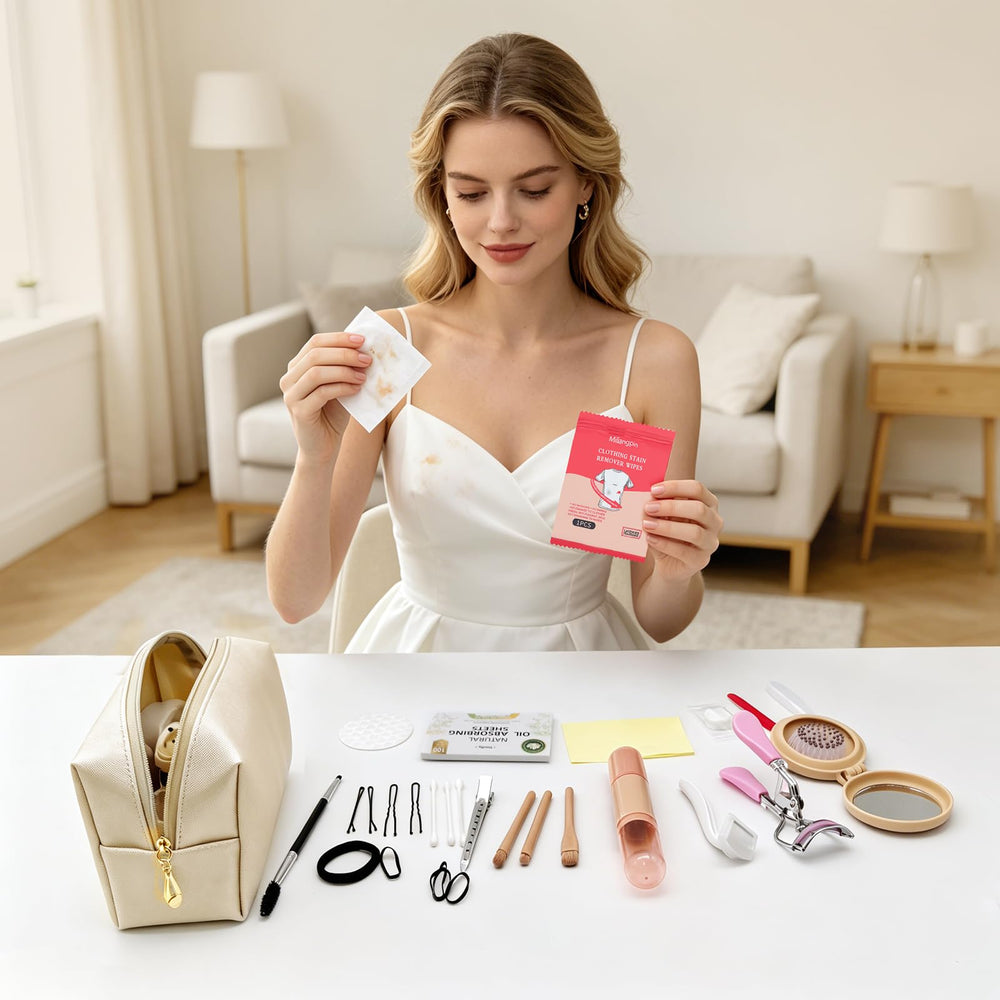 ZXGUII bag opened to display 100+ items for quick wedding fixes benefit