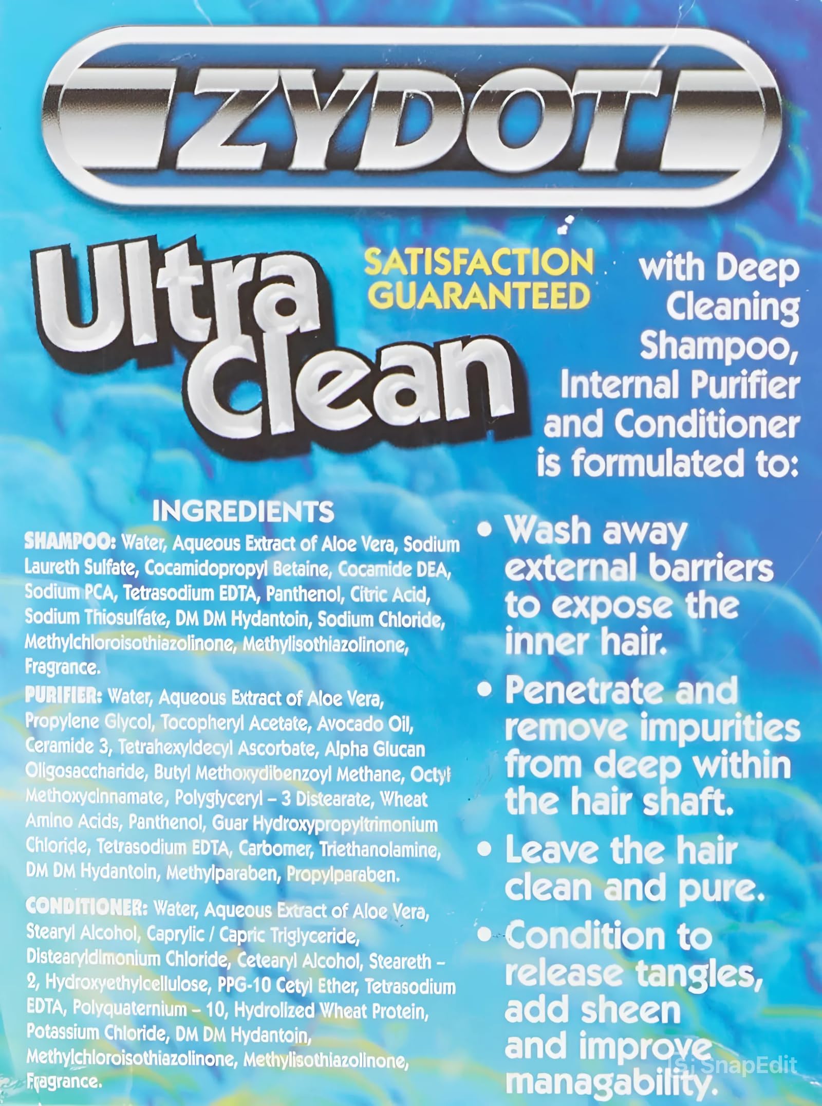 Zydot aloe conditioner label emphasizing soothing and detangling benefit
