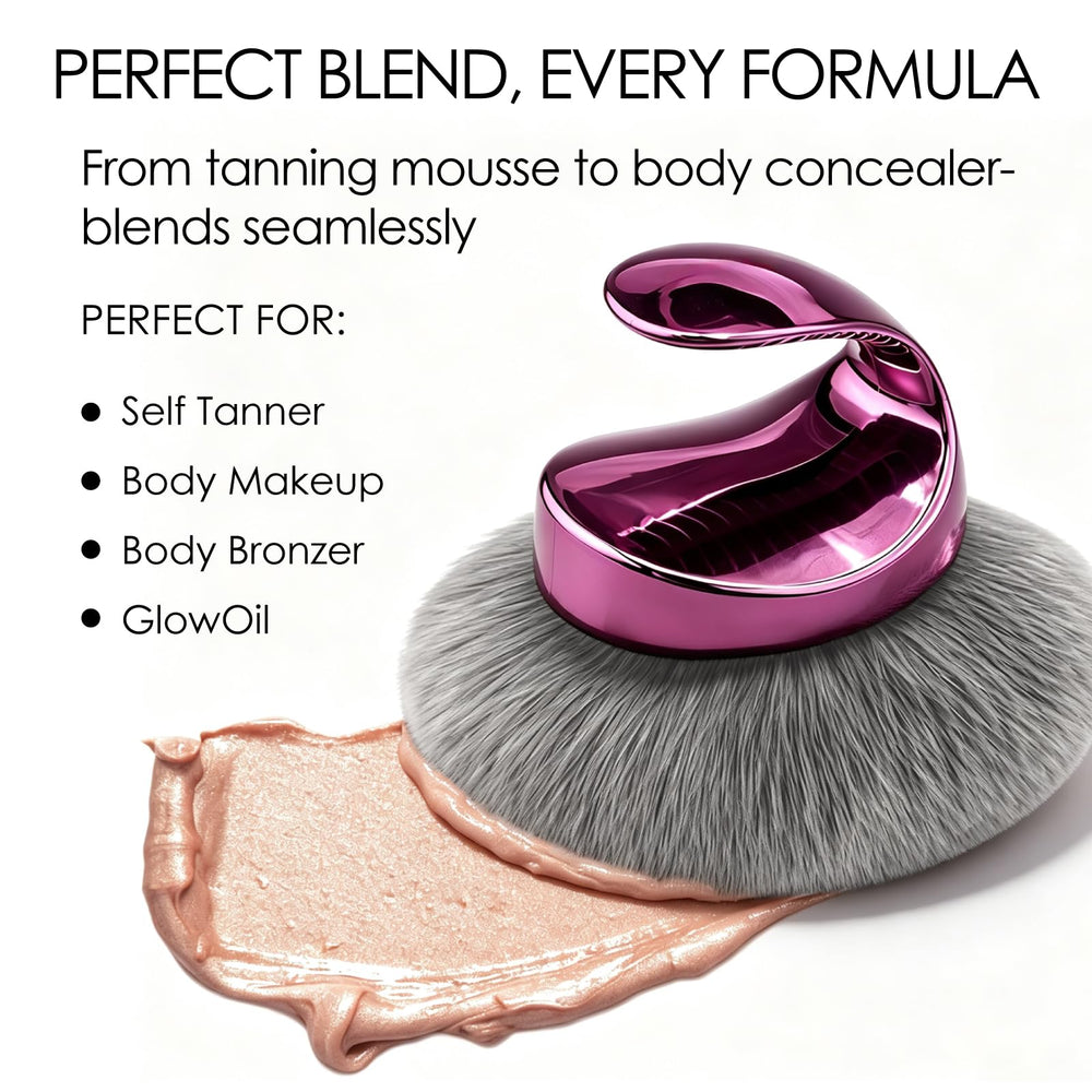 Zynufnx applying self tanner to leg illustrating streak-free finish and fast full‑body coverage